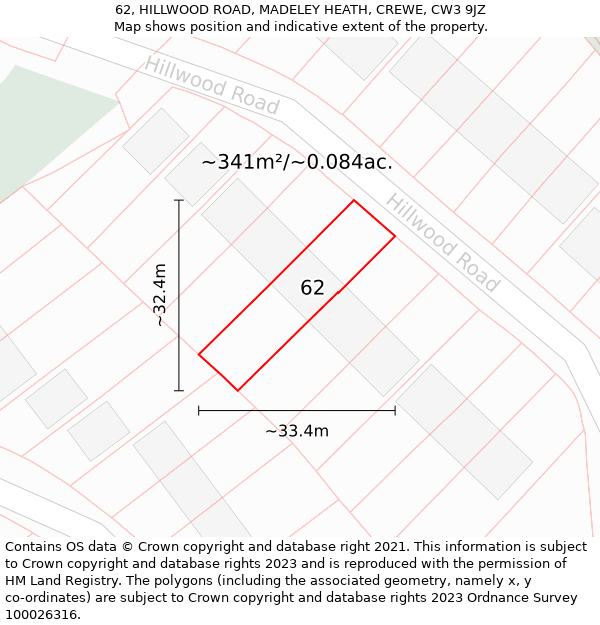 62, HILLWOOD ROAD, MADELEY HEATH, CREWE, CW3 9JZ: Plot and title map