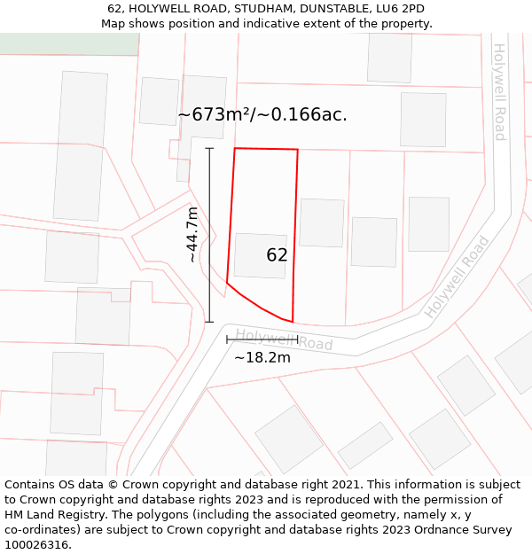 62, HOLYWELL ROAD, STUDHAM, DUNSTABLE, LU6 2PD: Plot and title map