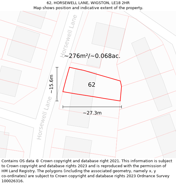 62, HORSEWELL LANE, WIGSTON, LE18 2HR: Plot and title map