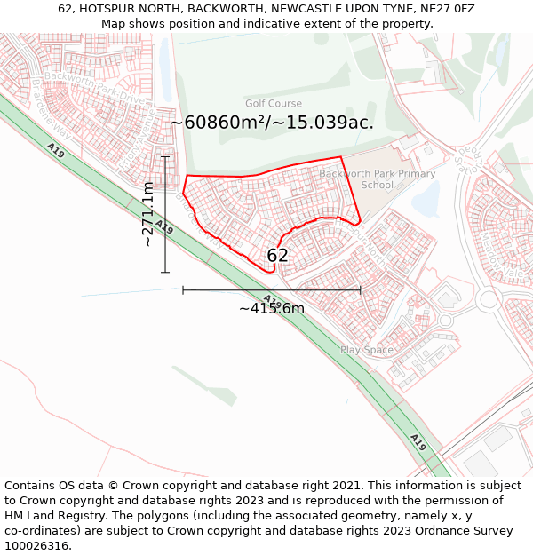 62, HOTSPUR NORTH, BACKWORTH, NEWCASTLE UPON TYNE, NE27 0FZ: Plot and title map