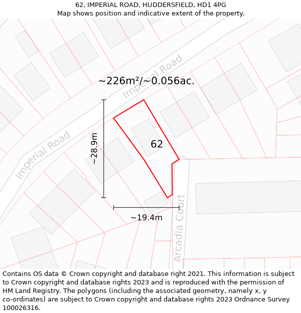 62, IMPERIAL ROAD, HUDDERSFIELD, HD1 4PG: Plot and title map