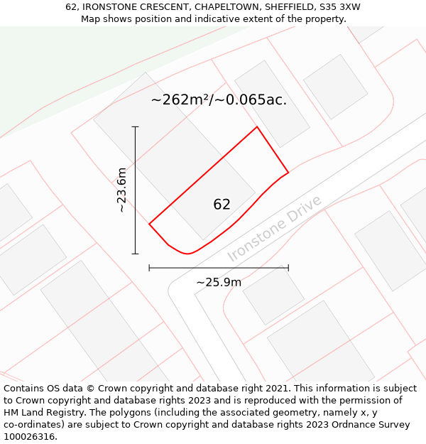 62, IRONSTONE CRESCENT, CHAPELTOWN, SHEFFIELD, S35 3XW: Plot and title map