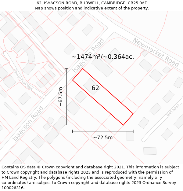 62, ISAACSON ROAD, BURWELL, CAMBRIDGE, CB25 0AF: Plot and title map