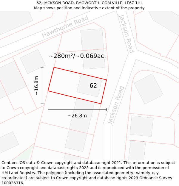 62, JACKSON ROAD, BAGWORTH, COALVILLE, LE67 1HL: Plot and title map