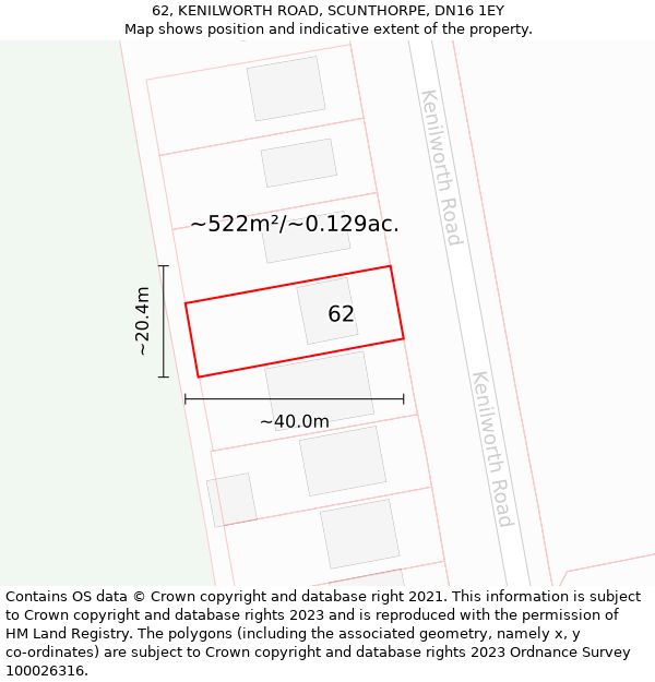 62, KENILWORTH ROAD, SCUNTHORPE, DN16 1EY: Plot and title map