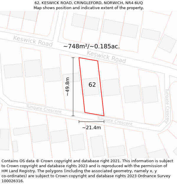 62, KESWICK ROAD, CRINGLEFORD, NORWICH, NR4 6UQ: Plot and title map