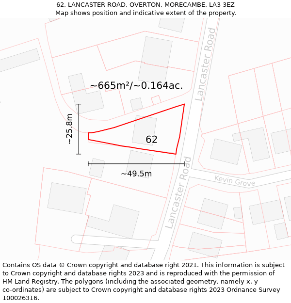 62, LANCASTER ROAD, OVERTON, MORECAMBE, LA3 3EZ: Plot and title map