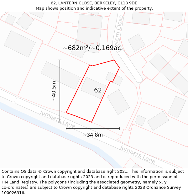 62, LANTERN CLOSE, BERKELEY, GL13 9DE: Plot and title map