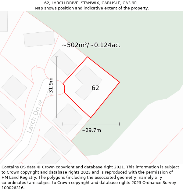 62, LARCH DRIVE, STANWIX, CARLISLE, CA3 9FL: Plot and title map