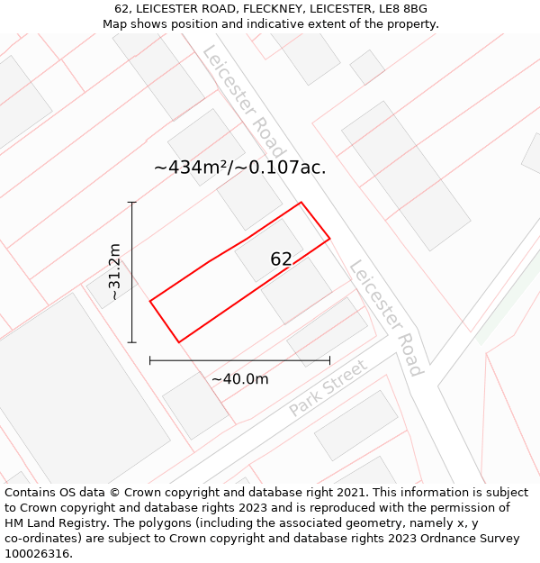 62, LEICESTER ROAD, FLECKNEY, LEICESTER, LE8 8BG: Plot and title map