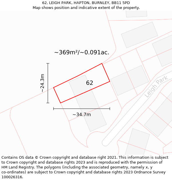 62, LEIGH PARK, HAPTON, BURNLEY, BB11 5PD: Plot and title map