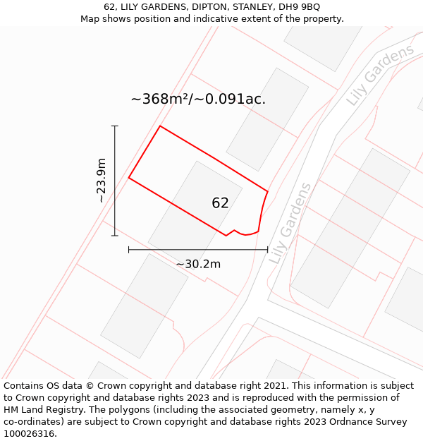 62, LILY GARDENS, DIPTON, STANLEY, DH9 9BQ: Plot and title map