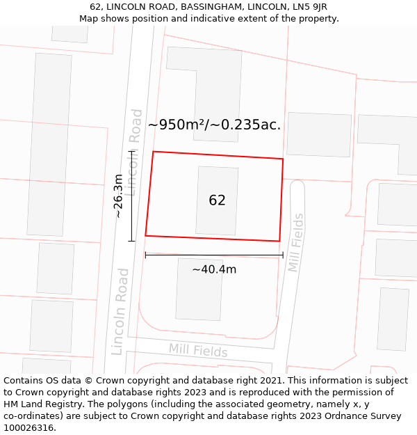 62, LINCOLN ROAD, BASSINGHAM, LINCOLN, LN5 9JR: Plot and title map