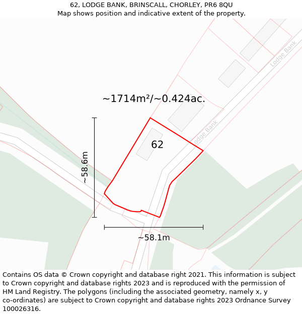 62, LODGE BANK, BRINSCALL, CHORLEY, PR6 8QU: Plot and title map