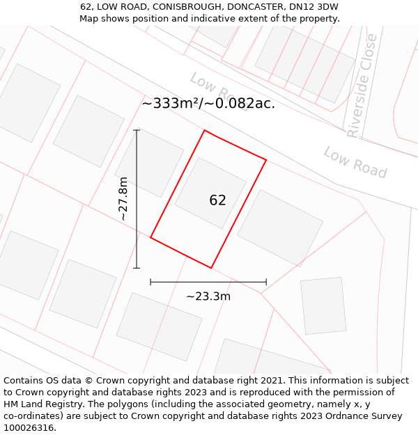 62, LOW ROAD, CONISBROUGH, DONCASTER, DN12 3DW: Plot and title map