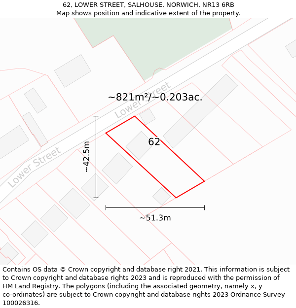 62, LOWER STREET, SALHOUSE, NORWICH, NR13 6RB: Plot and title map