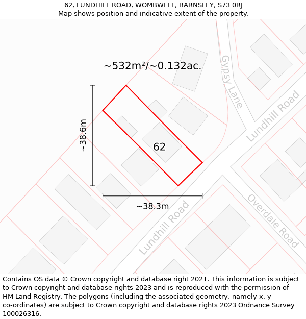 62, LUNDHILL ROAD, WOMBWELL, BARNSLEY, S73 0RJ: Plot and title map