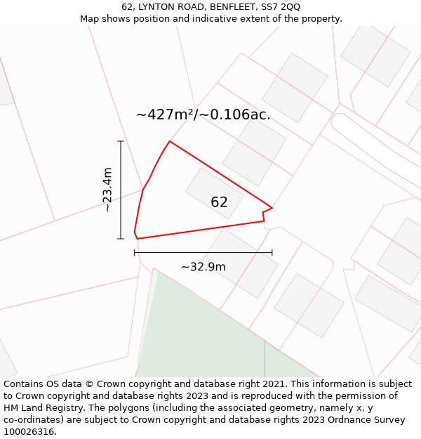 62, LYNTON ROAD, BENFLEET, SS7 2QQ: Plot and title map