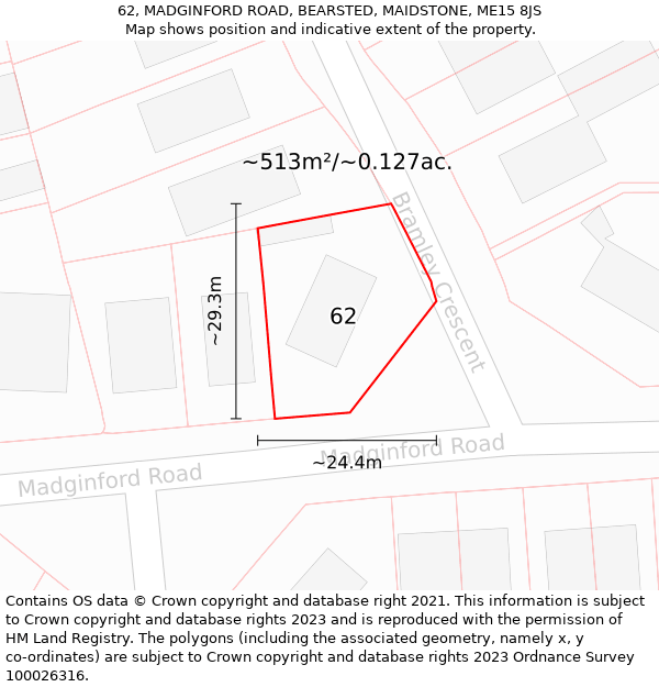 62, MADGINFORD ROAD, BEARSTED, MAIDSTONE, ME15 8JS: Plot and title map