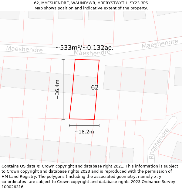 62, MAESHENDRE, WAUNFAWR, ABERYSTWYTH, SY23 3PS: Plot and title map