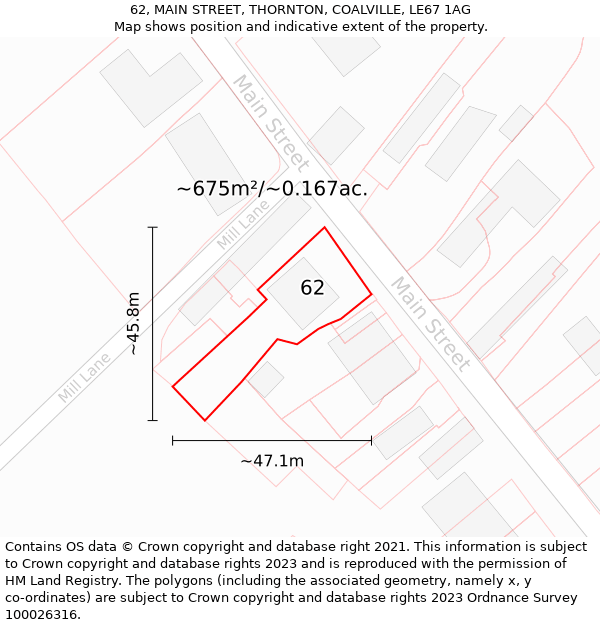 62, MAIN STREET, THORNTON, COALVILLE, LE67 1AG: Plot and title map