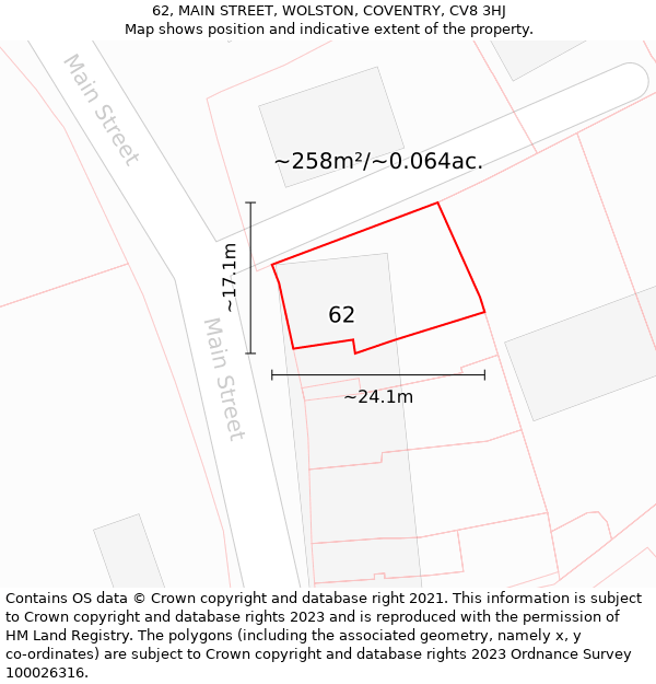 62, MAIN STREET, WOLSTON, COVENTRY, CV8 3HJ: Plot and title map