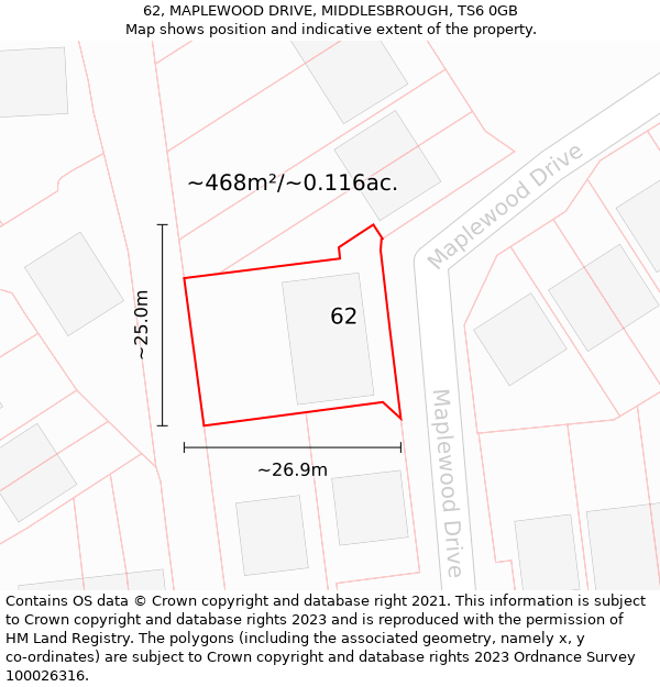 62, MAPLEWOOD DRIVE, MIDDLESBROUGH, TS6 0GB: Plot and title map