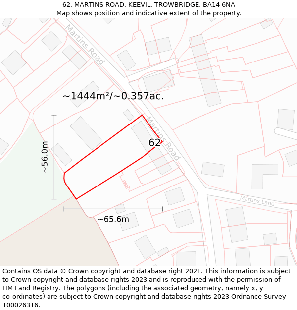 62, MARTINS ROAD, KEEVIL, TROWBRIDGE, BA14 6NA: Plot and title map