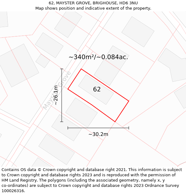 62, MAYSTER GROVE, BRIGHOUSE, HD6 3NU: Plot and title map