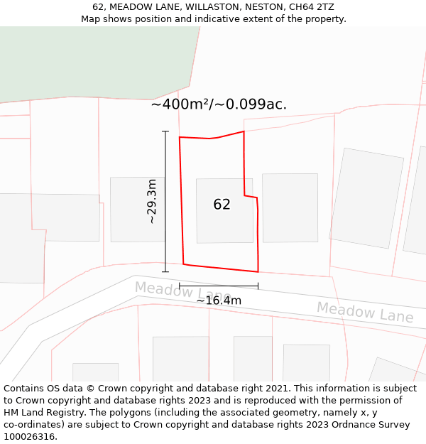 62, MEADOW LANE, WILLASTON, NESTON, CH64 2TZ: Plot and title map