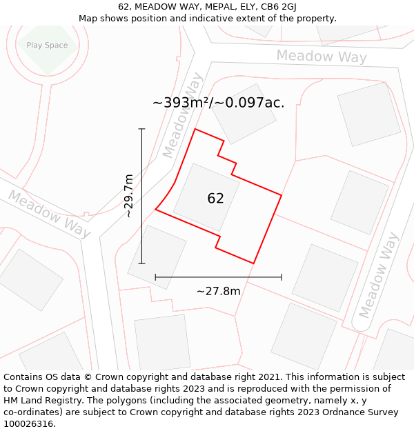 62, MEADOW WAY, MEPAL, ELY, CB6 2GJ: Plot and title map