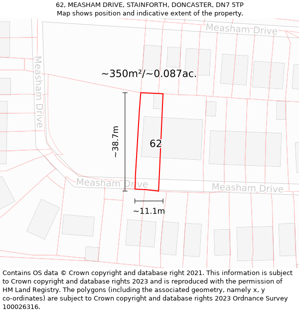 62, MEASHAM DRIVE, STAINFORTH, DONCASTER, DN7 5TP: Plot and title map