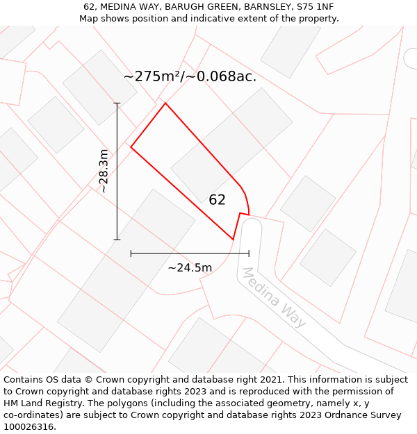 62, MEDINA WAY, BARUGH GREEN, BARNSLEY, S75 1NF: Plot and title map