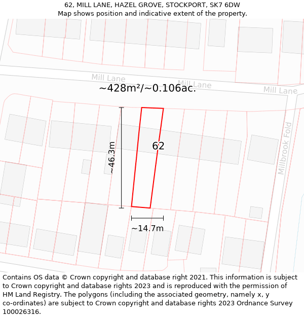 62, MILL LANE, HAZEL GROVE, STOCKPORT, SK7 6DW: Plot and title map