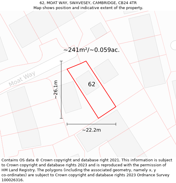 62, MOAT WAY, SWAVESEY, CAMBRIDGE, CB24 4TR: Plot and title map