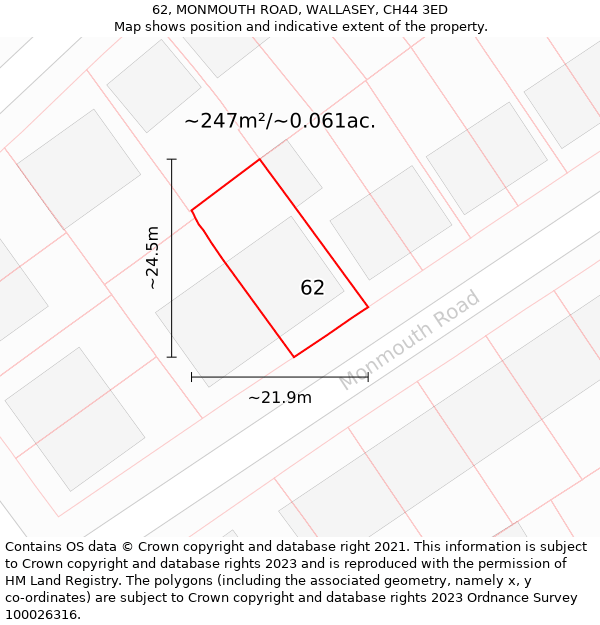 62, MONMOUTH ROAD, WALLASEY, CH44 3ED: Plot and title map