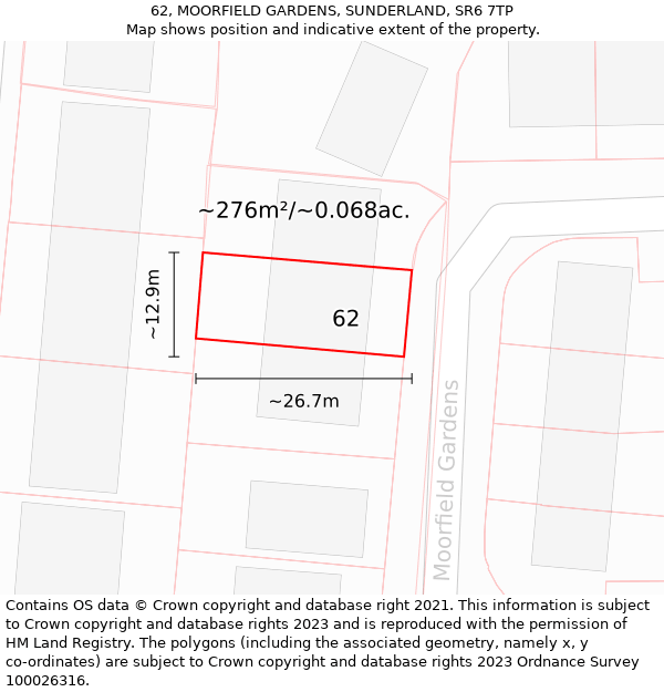 62, MOORFIELD GARDENS, SUNDERLAND, SR6 7TP: Plot and title map