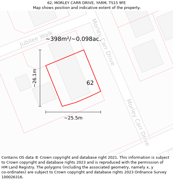 62, MORLEY CARR DRIVE, YARM, TS15 9FE: Plot and title map