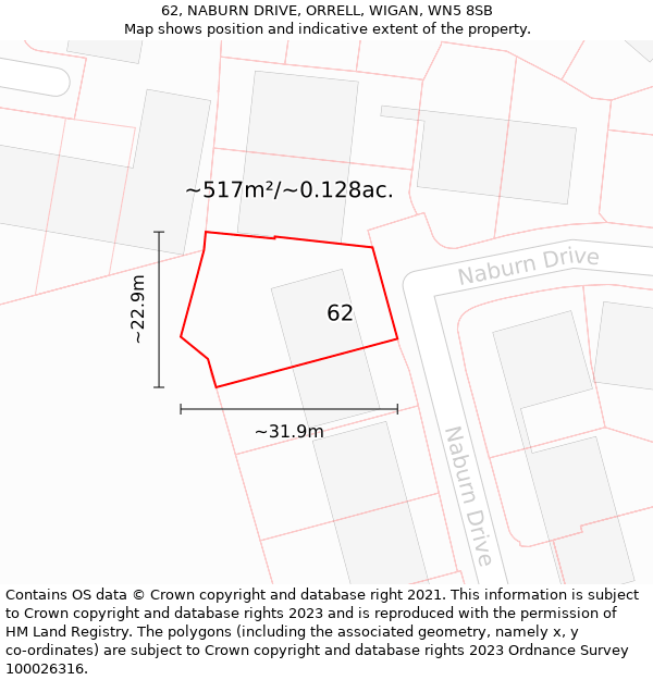 62, NABURN DRIVE, ORRELL, WIGAN, WN5 8SB: Plot and title map