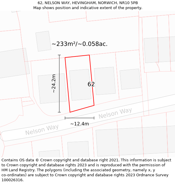 62, NELSON WAY, HEVINGHAM, NORWICH, NR10 5PB: Plot and title map