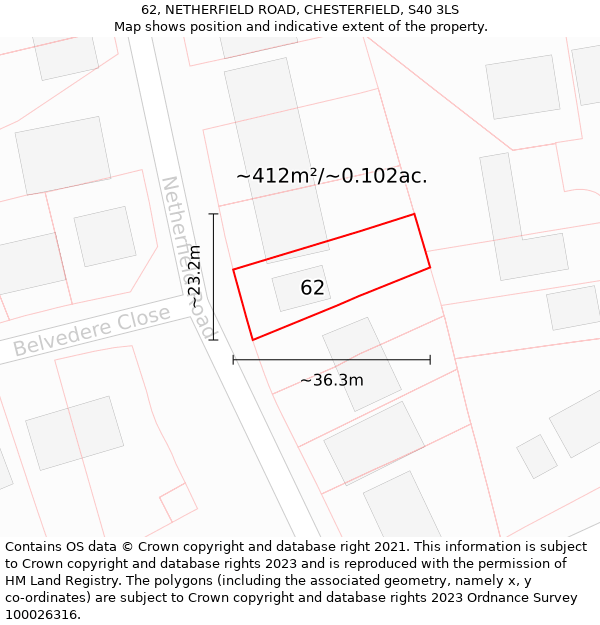 62, NETHERFIELD ROAD, CHESTERFIELD, S40 3LS: Plot and title map