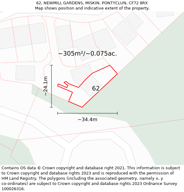 62, NEWMILL GARDENS, MISKIN, PONTYCLUN, CF72 8RX: Plot and title map