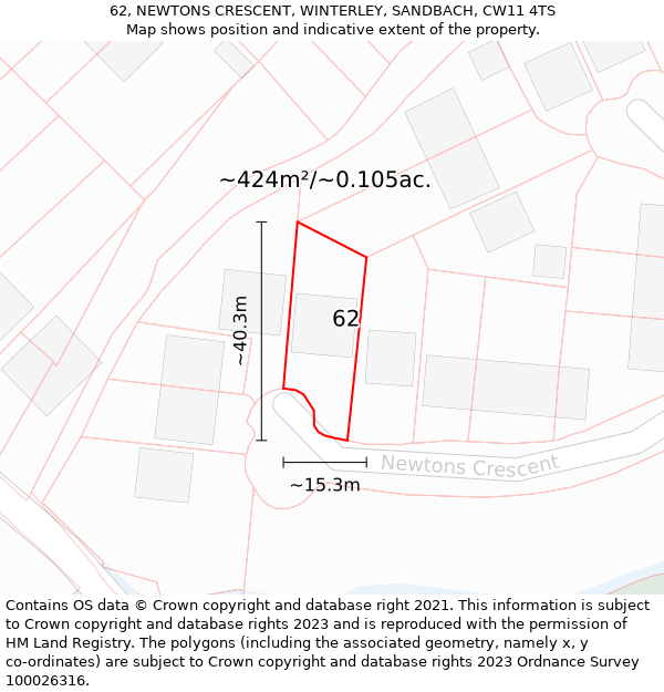 62, NEWTONS CRESCENT, WINTERLEY, SANDBACH, CW11 4TS: Plot and title map