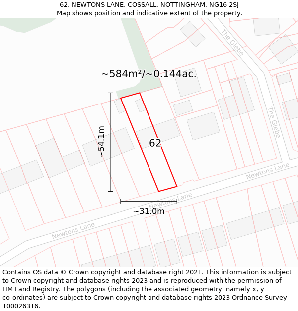 62, NEWTONS LANE, COSSALL, NOTTINGHAM, NG16 2SJ: Plot and title map