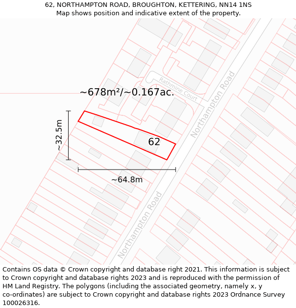 62, NORTHAMPTON ROAD, BROUGHTON, KETTERING, NN14 1NS: Plot and title map