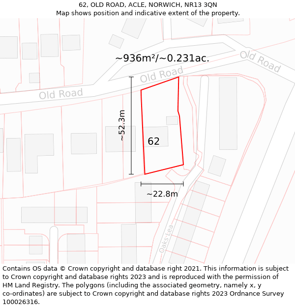 62, OLD ROAD, ACLE, NORWICH, NR13 3QN: Plot and title map