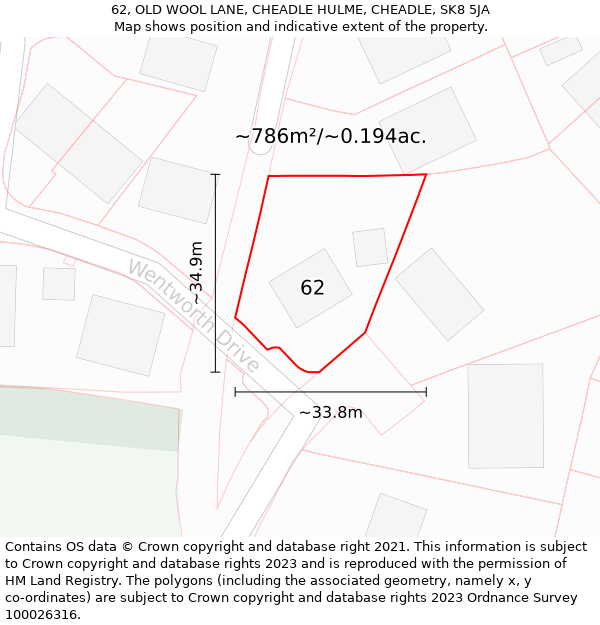 62, OLD WOOL LANE, CHEADLE HULME, CHEADLE, SK8 5JA: Plot and title map