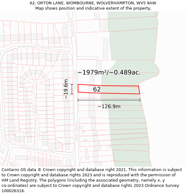 62, ORTON LANE, WOMBOURNE, WOLVERHAMPTON, WV5 9AW: Plot and title map