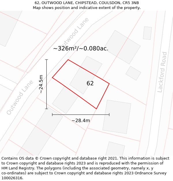 62, OUTWOOD LANE, CHIPSTEAD, COULSDON, CR5 3NB: Plot and title map