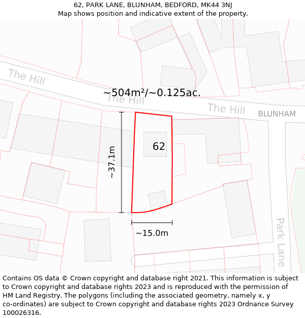 62, PARK LANE, BLUNHAM, BEDFORD, MK44 3NJ: Plot and title map